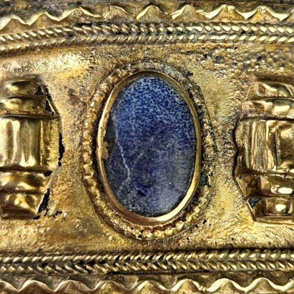 Afghan Peshawar Lapis Lazuli Cuff Bracelet Gilt Brass Blue Ethnic Vintage ~6.5" - Picture 9 of 11